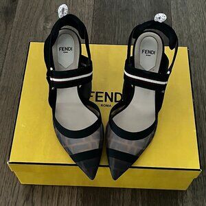 Fendi Colibri Navy Blue Slingback Heel 36.5